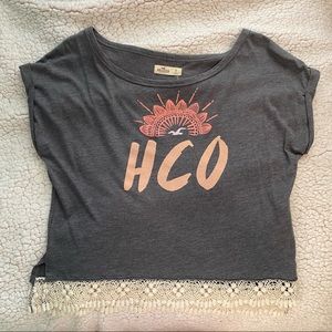 Hollister Lace Trim Logo Cropped Tee